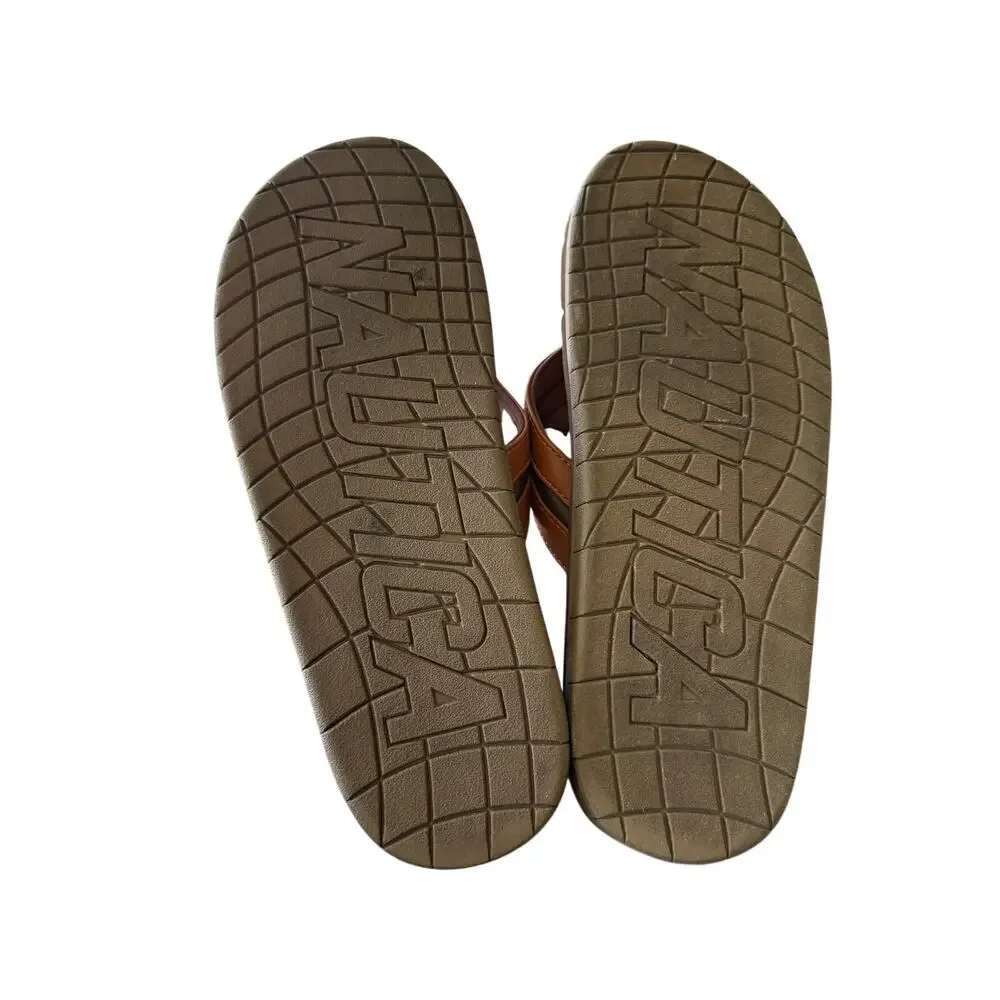 Nautica Men's Tan Faux Leather Straps Casual Thong Flip Flop Sandals Size 9M